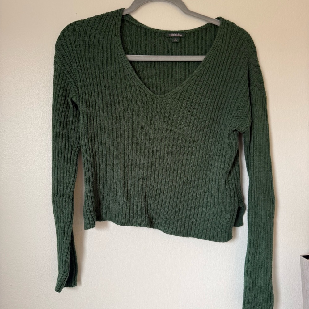 wild fable Ribbed V-Neck Long Sleeve Sweater - Forest Green